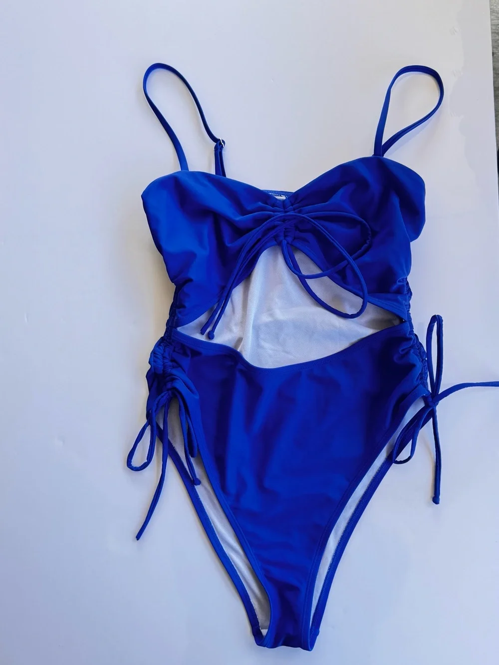 Girls' Royal Blue Ruched Cutout One-Piece Swimsuit - Kids Swim
